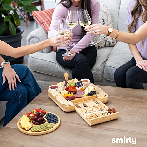 SMIRLY Bamboo Cheese Board and Knife Set: Large Charcuterie Boards Set & Cheese Platter - Unique House Warming Gifts, New Home, Anniversary & Wedding Gifts for Couple, Bridal Shower Gift for Women