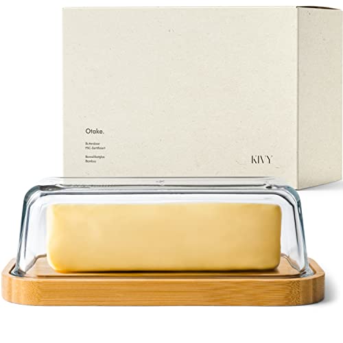 KIVY Glass butter dish with lid for countertop and refrigerator door shelf - Butter Keeper - Butter holder for counter - Butter container for fridge - Covered butter dishes with lid - Butter tray