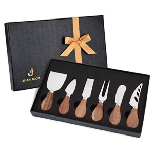 jlian mior exquisite 6-piece cheese knives set, stainless steel cheese knife set collection (acacia wood handle)