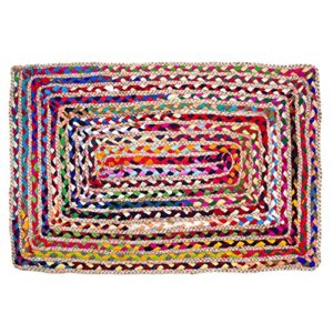 eleet cotton & jute multi chindi area rug – 2×3 ft multicolor hand woven braided reversible rug rag, colors may vary (2×3 feet cotton+jute (rectangular))