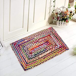 Eleet Cotton & Jute Multi Chindi Area Rug - 2x3 Ft Multicolor Hand Woven Braided Reversible Rug Rag, Colors May Vary (2x3 Feet Cotton+Jute (Rectangular))