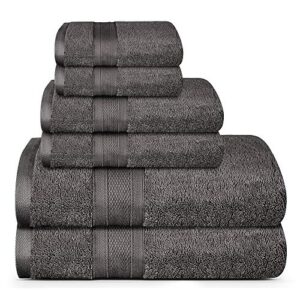 trident soft and plush 6 piece towel set of 6 for bathroom 100% cotton like turkish cotton bath towels best bath towels set luxury bath towel sets 2 bath towel 2 hand towel 2 wash towel charcoal gray