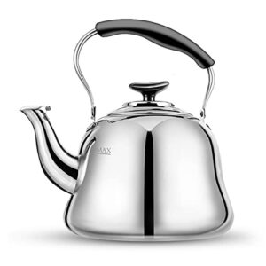 tea kettle stovetop whistling teakettle classic teapot stainless steel tea pots for stove top with thin fast heating base, mirror finish, 2 liters