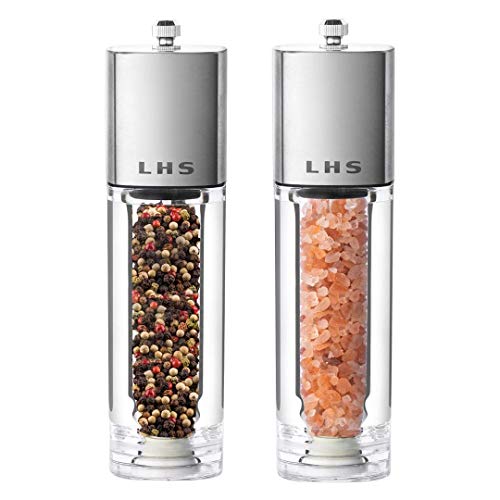 Salt And Pepper Grinder Set Adjustable Ceramic Salt And Pepper Shakers Pepper Mill Grinder Refillable Spice Grinder Glass pepper mill Seasoning Grinders Pepper Mill & Salt Mill