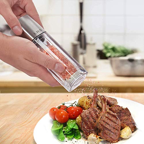 Salt And Pepper Grinder Set Adjustable Ceramic Salt And Pepper Shakers Pepper Mill Grinder Refillable Spice Grinder Glass pepper mill Seasoning Grinders Pepper Mill & Salt Mill