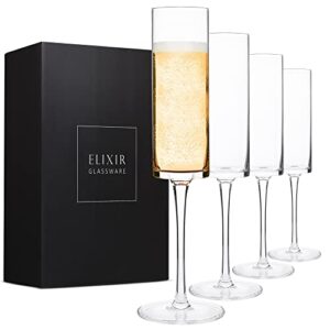 elixir glassware champagne flutes, edge champagne glass set of 4 – modern & elegant for women, men, wedding, anniversary, christmas, birthday – 6oz, premium crystal