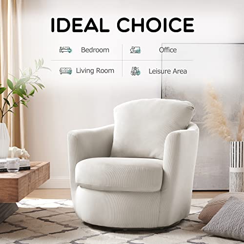 Volans Modern Swivel Living Room Chairs Barrel Chair Ivory Corduroy Upholstery Accent Sofa Chairs Living Room Chair Sofa Chair for Bedroom