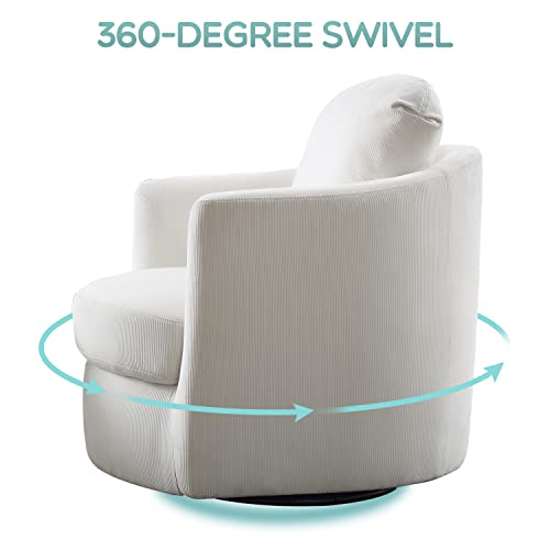 Volans Modern Swivel Living Room Chairs Barrel Chair Ivory Corduroy Upholstery Accent Sofa Chairs Living Room Chair Sofa Chair for Bedroom