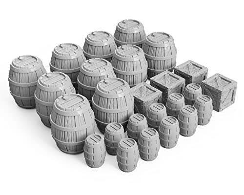 3DEGOS Barrels and Crates Set DND Terrain 28mm for Dungeons and Dragons, D&D, Pathfinder, Warhammer 40k, RPG, Miniatures, Age of Sigmar, Tabletop, D and D, Dungeons and Dragons Gifts