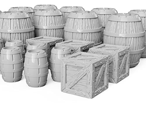 3DEGOS Barrels and Crates Set DND Terrain 28mm for Dungeons and Dragons, D&D, Pathfinder, Warhammer 40k, RPG, Miniatures, Age of Sigmar, Tabletop, D and D, Dungeons and Dragons Gifts