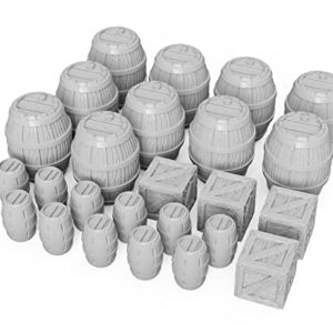 3DEGOS Barrels and Crates Set DND Terrain 28mm for Dungeons and Dragons, D&D, Pathfinder, Warhammer 40k, RPG, Miniatures, Age of Sigmar, Tabletop, D and D, Dungeons and Dragons Gifts