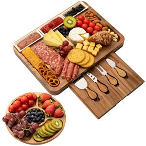 oyydecor cheese board and knife set large acacia wooden charcuterie board set, perfect wood serving plate for meats, cheese, crackers and wine for men and women thanksgiving birthday wedding gifts