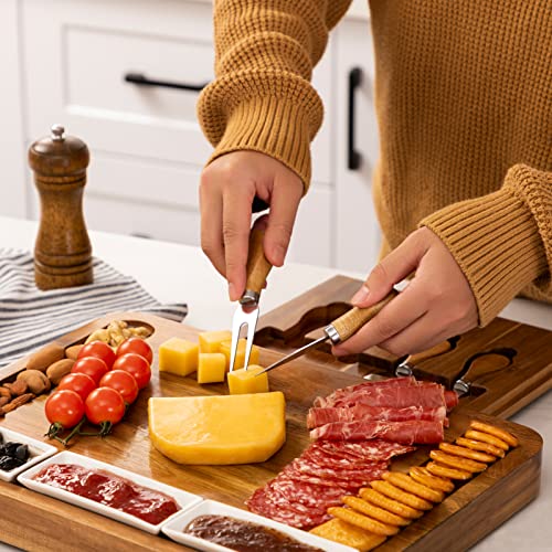 Oyydecor Cheese Board and Knife Set Large Acacia Wooden Charcuterie Board Set, Perfect Wood Serving Plate for Meats, Cheese, Crackers and Wine for Men and Women Thanksgiving Birthday Wedding Gifts