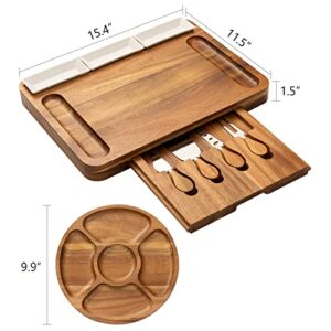 Oyydecor Cheese Board and Knife Set Large Acacia Wooden Charcuterie Board Set, Perfect Wood Serving Plate for Meats, Cheese, Crackers and Wine for Men and Women Thanksgiving Birthday Wedding Gifts