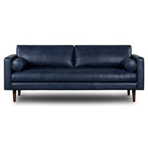 poly & bark napa 88.5″ sofa full-grain semi-aniline italian tanned leather in midnight blue