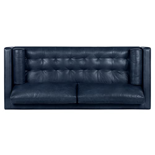 POLY & BARK Napa 88.5" Sofa Full-Grain Semi-Aniline Italian Tanned Leather in Midnight Blue