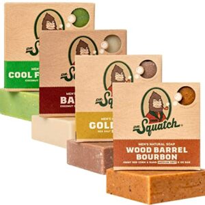 Dr. Squatch Men's Soap Variety 4 Pack - Wood Barrel Bourbon, Gold Moss, Bay Rum, Cool Fresh Aloe