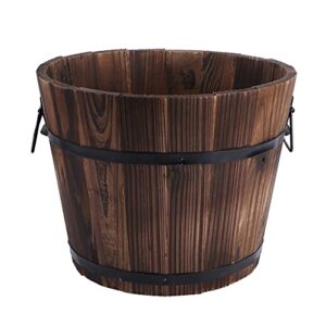 yardwe wooden flower bucket rustic flower planters wood barrels bucket plant pots boxes pails container with drainage holes handles for patio garden backyard