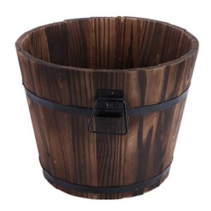 YARDWE Wooden Flower Bucket Rustic Flower Planters Wood Barrels Bucket Plant Pots Boxes Pails Container with Drainage Holes Handles for Patio Garden Backyard