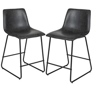 flash furniture reagan 24 inch leathersoft counter height barstools in gray, set of 2