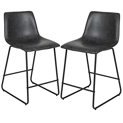 Flash Furniture Reagan 24 inch LeatherSoft Counter Height Barstools in Gray, Set of 2