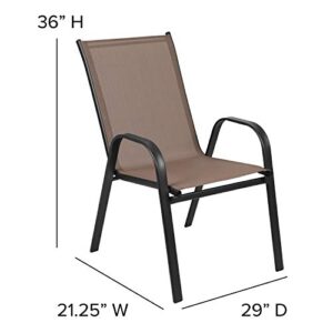 Flash Furniture 4 Flex Comfort Stack Chairs, 31.5" Square Tempered Glass Patio Table, Brown