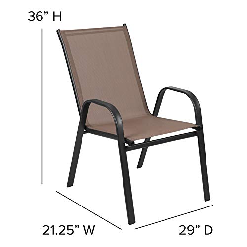 Flash Furniture 4 Flex Comfort Stack Chairs, 31.5" Square Tempered Glass Patio Table, Brown