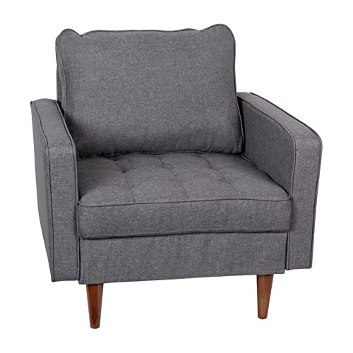Flash Furniture Hudson Mid-Century Modern Commercial Grade Armchair with Tufted Faux Linen Upholstery & Solid Wood Legs, Set of 1, Dark Gray