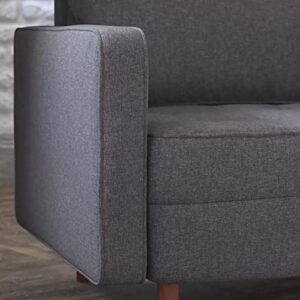 Flash Furniture Hudson Mid-Century Modern Commercial Grade Armchair with Tufted Faux Linen Upholstery & Solid Wood Legs, Set of 1, Dark Gray