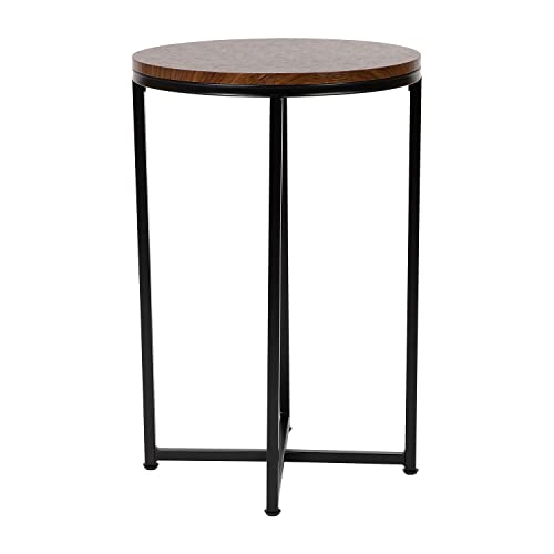 Flash Furniture Hampstead Collection End Table - Modern Walnut Finish End Table - Crisscross Matte Black Frame