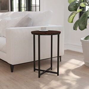 Flash Furniture Hampstead Collection End Table - Modern Walnut Finish End Table - Crisscross Matte Black Frame