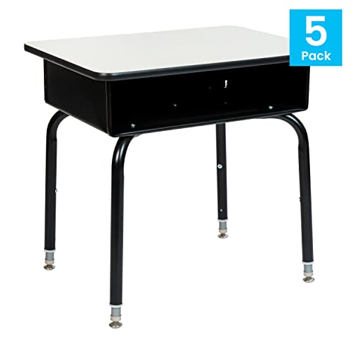 Flash Furniture Billie Student Desk with Open Front Metal Book Box-Set of 5, 5 Pack, Gray