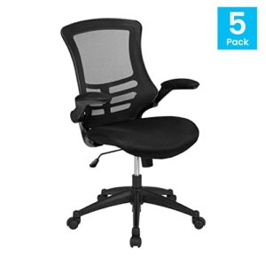 Flash Furniture Kelista Mid-Back Swivel Ergonomic Task Office Chair with Flip-Up Arms, BIFMA Certified-Set of 5, Black Mesh