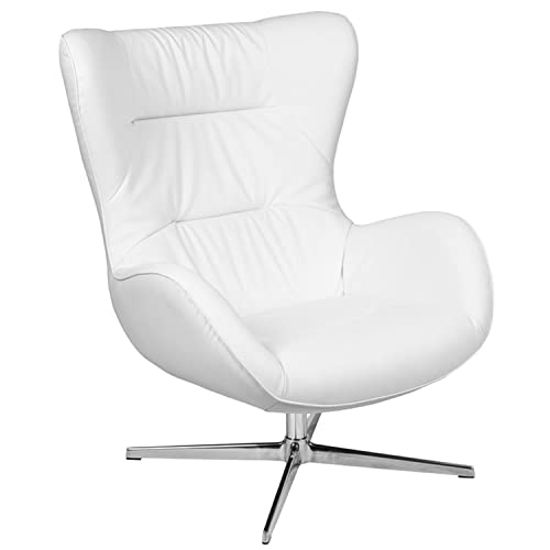 Flash Furniture White LeatherSoft Swivel Wing Chair