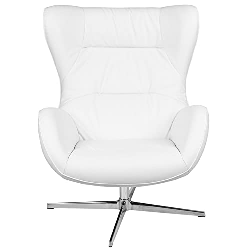 Flash Furniture White LeatherSoft Swivel Wing Chair