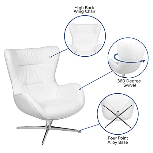 Flash Furniture White LeatherSoft Swivel Wing Chair