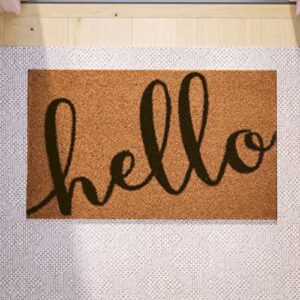 Flash Furniture Harbold Indoor/Outdoor Coir Doormat - Natural Background with Black Hello Message - 18" x 30" - Non-Slip Backing