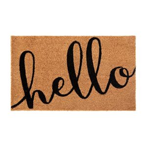 Flash Furniture Harbold Indoor/Outdoor Coir Doormat - Natural Background with Black Hello Message - 18" x 30" - Non-Slip Backing