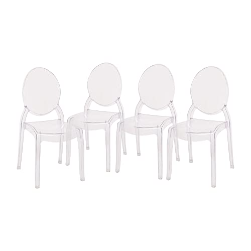 Flash Furniture Set of 4 Extra Wide Resin Ghost Chairs with 700 LB. Weight Capacity - Clear Kitchen and Dining Room Chair - Acrylic Event Chair for Indoor/Outdoor Use