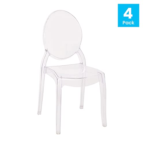 Flash Furniture Set of 4 Extra Wide Resin Ghost Chairs with 700 LB. Weight Capacity - Clear Kitchen and Dining Room Chair - Acrylic Event Chair for Indoor/Outdoor Use