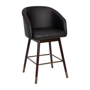 flash furniture margo commercial grade mid-back counter stool – black leathersoft upholstery – walnut finish beechwood legs with soft bronze accents – 26″ barstool