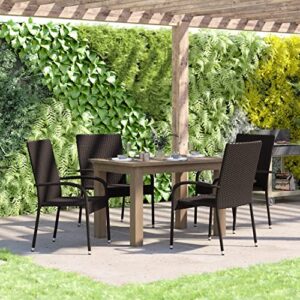 flash furniture indoor/outdoor dining chairs with arms wicker wrapped steel frames, 4 pack, espresso