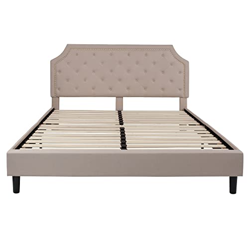 Flash Furniture Upholstered Platform Bed/Mattress Set, King, Beige