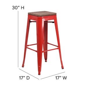Flash Furniture Lily 4 Pk. 30" High Backless Red Metal Barstool with Square Wood Seat