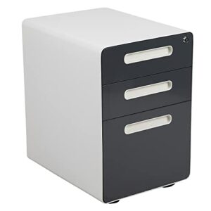 flash furniture ergonomic 3-drawer mobile locking filing cabinet with anti-tilt mechanism & letter/legal drawer, white with charcoal faceplate