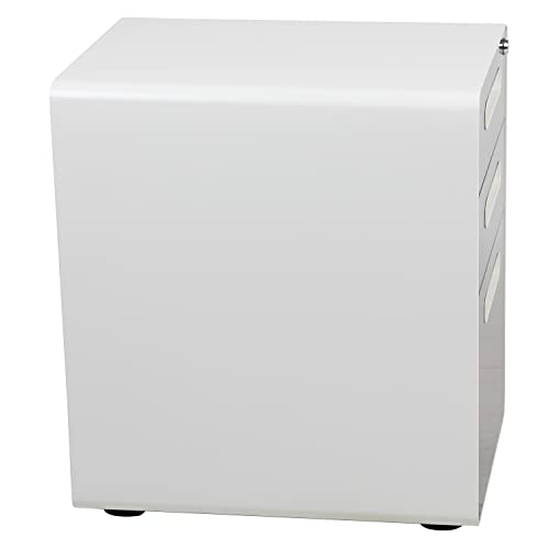 Flash Furniture Ergonomic 3-Drawer Mobile Locking Filing Cabinet with Anti-Tilt Mechanism & Letter/Legal Drawer, White with Charcoal Faceplate