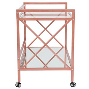 Flash Furniture Glenwood Park Glass Kitchen Serving and Bar Cart with Rose Gold Frame