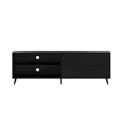 Flash Furniture Nelson 65" Mid Century Modern Stand for up to 60" TV's with Adjustable Shelf and Storage Drawers, Black