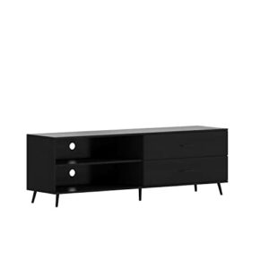 Flash Furniture Nelson 65" Mid Century Modern Stand for up to 60" TV's with Adjustable Shelf and Storage Drawers, Black