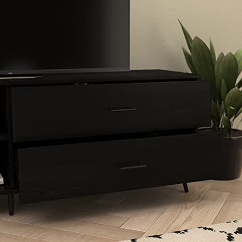 Flash Furniture Nelson 65" Mid Century Modern Stand for up to 60" TV's with Adjustable Shelf and Storage Drawers, Black